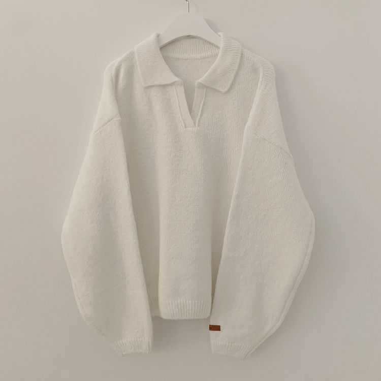 도톰따뜻 손목라벨 패치 보카시 오버핏 카라넥 아방핏 벌룬니트 빅사이즈 체형커버