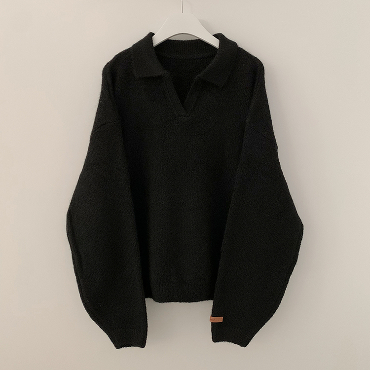 도톰따뜻 손목라벨 패치 보카시 오버핏 카라넥 아방핏 벌룬니트 빅사이즈 체형커버