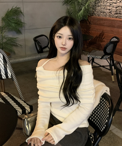 リボンドレープオフショルダーニット(5color) CREAM