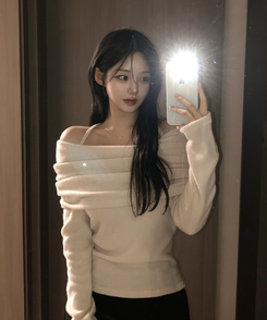 リボンドレープオフショルダーニット(5color) LIGHT BEIGE