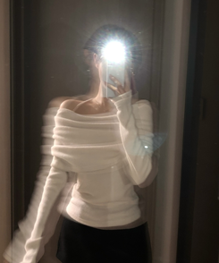 リボンドレープオフショルダーニット(5color) LIGHT BEIGE