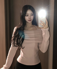 リボンドレープオフショルダーニット(5color) PINK