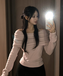 リボンドレープオフショルダーニット(5color) PINK