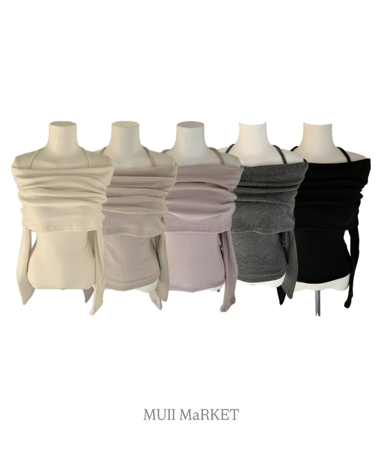 リボンドレープオフショルダーニット(5color)