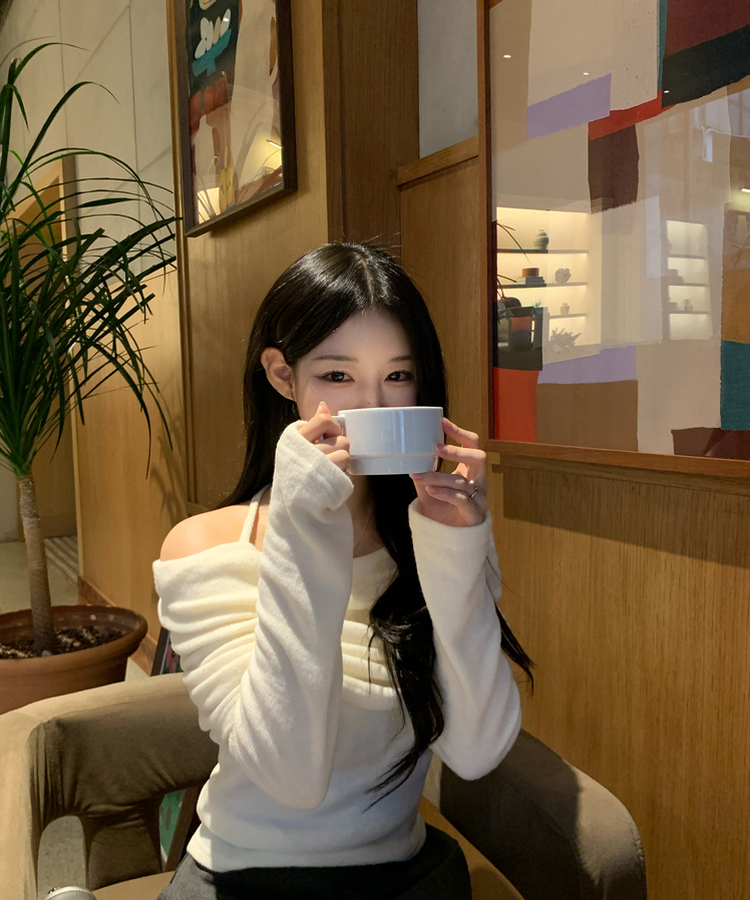 リボンドレープオフショルダーニット(5color) CREAM