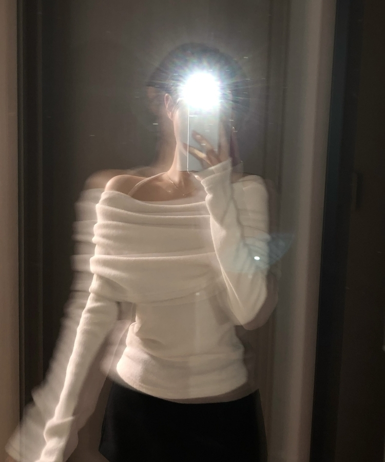 リボンドレープオフショルダーニット(5color) LIGHT BEIGE