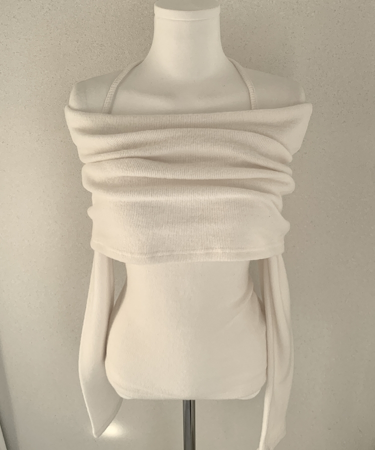 リボンドレープオフショルダーニット(5color)