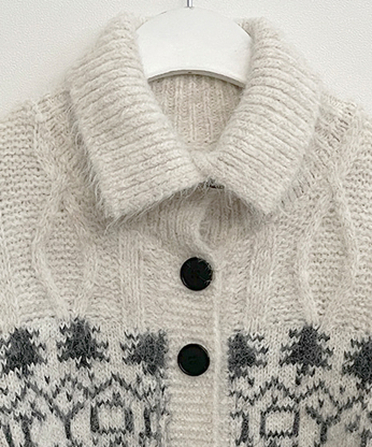 코제스노우노르딕패턴하이넥버튼울니트가디건