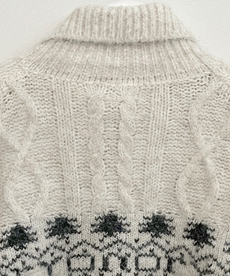 코제스노우노르딕패턴하이넥버튼울니트가디건