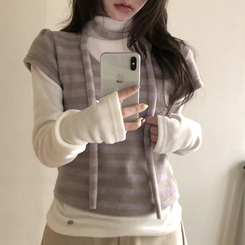 【マフラー付き】ストライプパフ半袖ニット LAVENDER