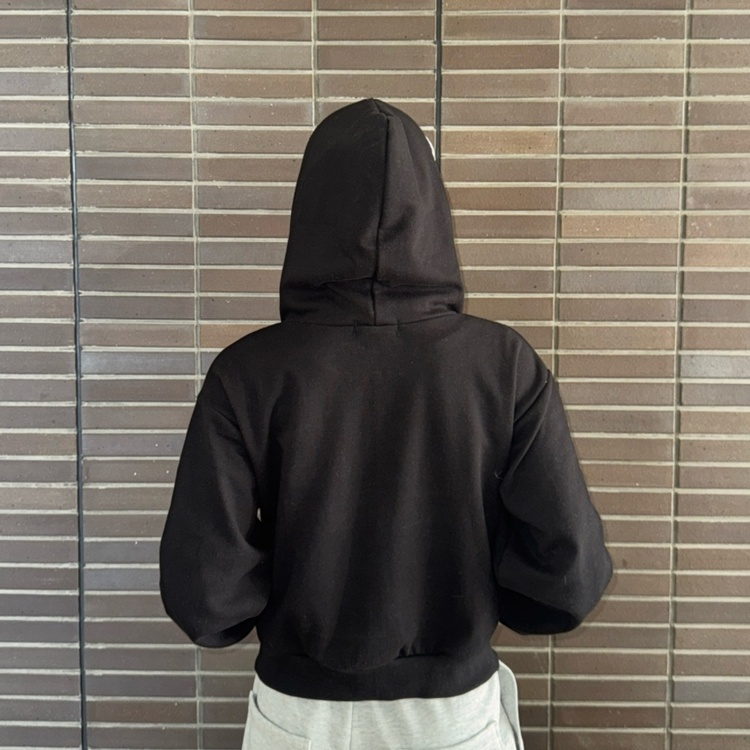 플라워 체크 후드 집업 블랙