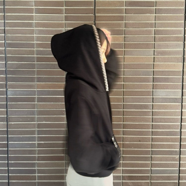 플라워 체크 후드 집업 블랙