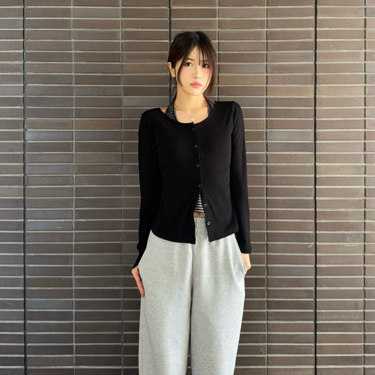 이중 홀터 가디건 블랙