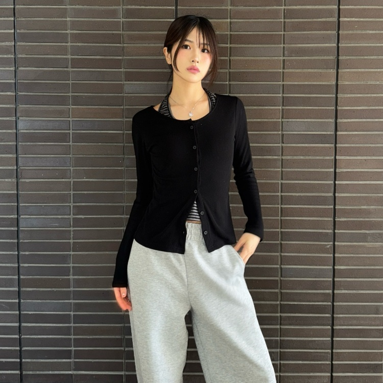 이중 홀터 가디건 블랙