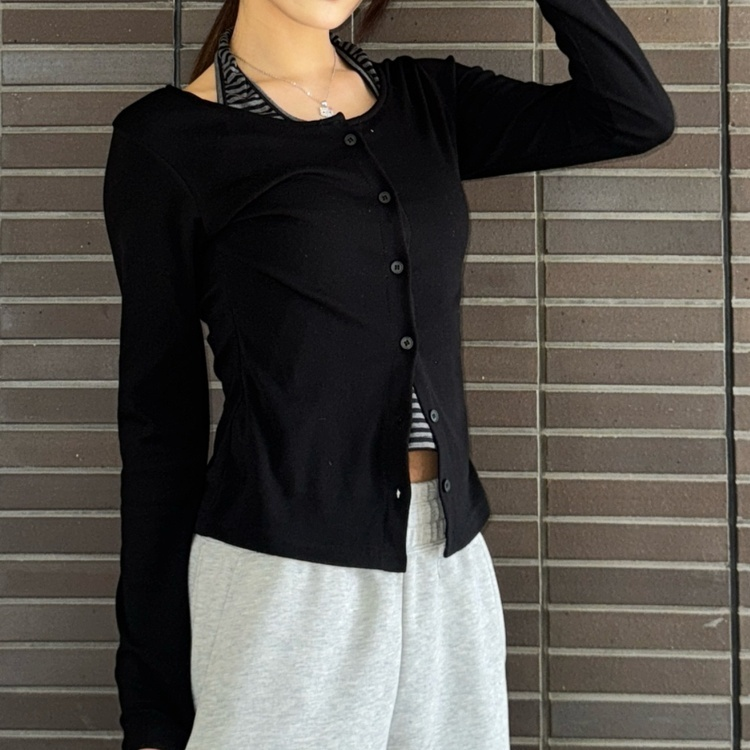 이중 홀터 가디건 블랙