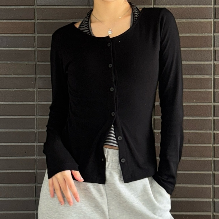 이중 홀터 가디건 블랙