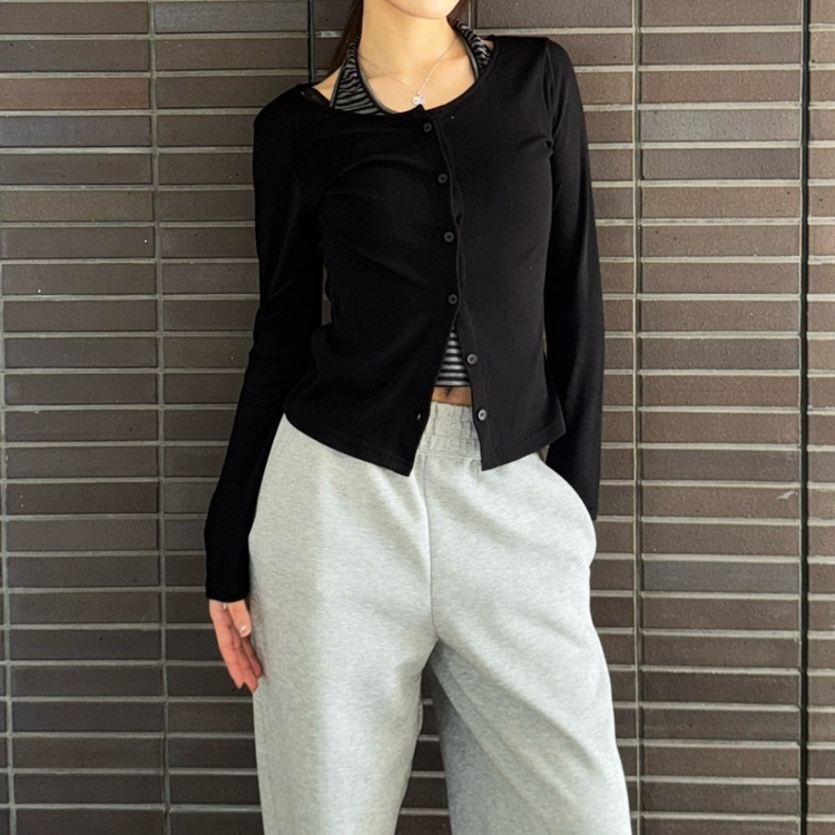 이중 홀터 가디건 블랙