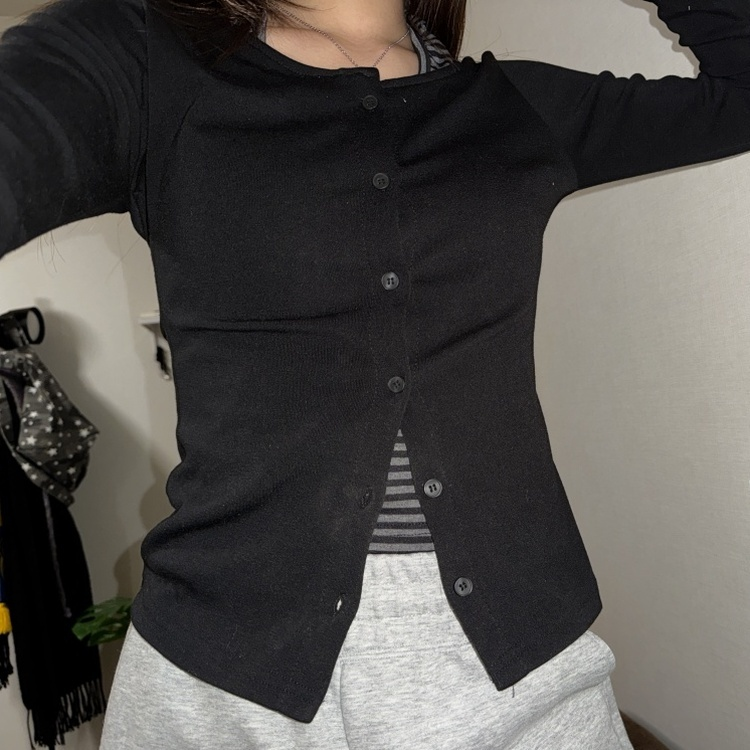 이중 홀터 가디건 블랙