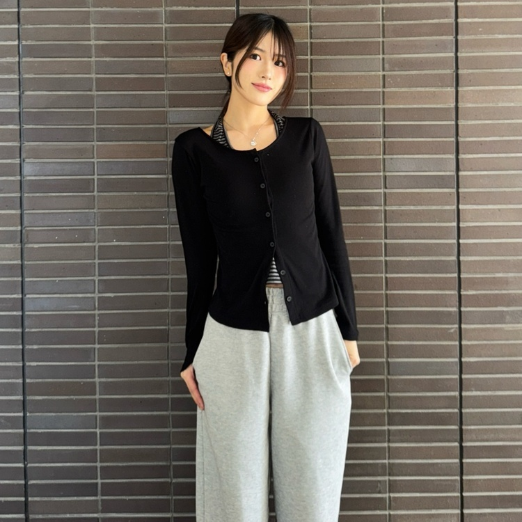 이중 홀터 가디건 블랙