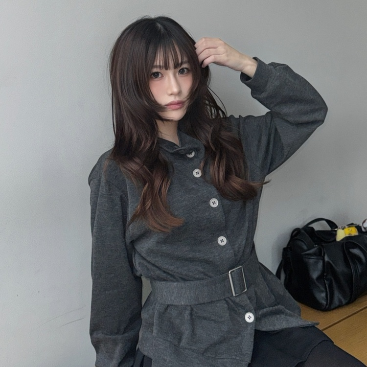 시프트 하이넥 벨트 니트 가디건 블랙