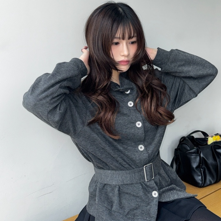 시프트 하이넥 벨트 니트 가디건 블랙