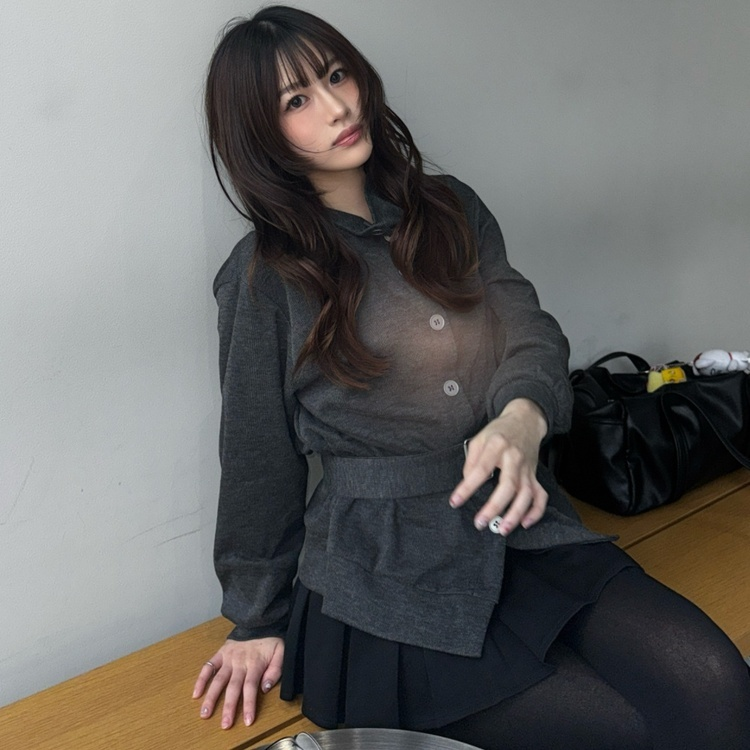 시프트 하이넥 벨트 니트 가디건 블랙