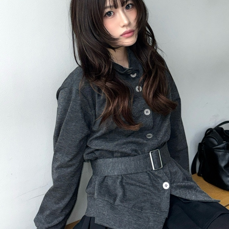 시프트 하이넥 벨트 니트 가디건 블랙