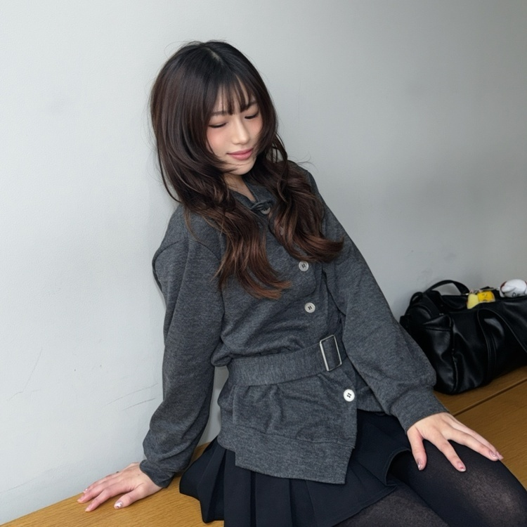 시프트 하이넥 벨트 니트 가디건 블랙