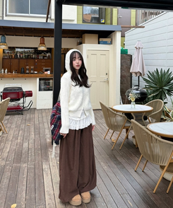 코듀로이 엉덩이 패치 기모 팬츠 브라운