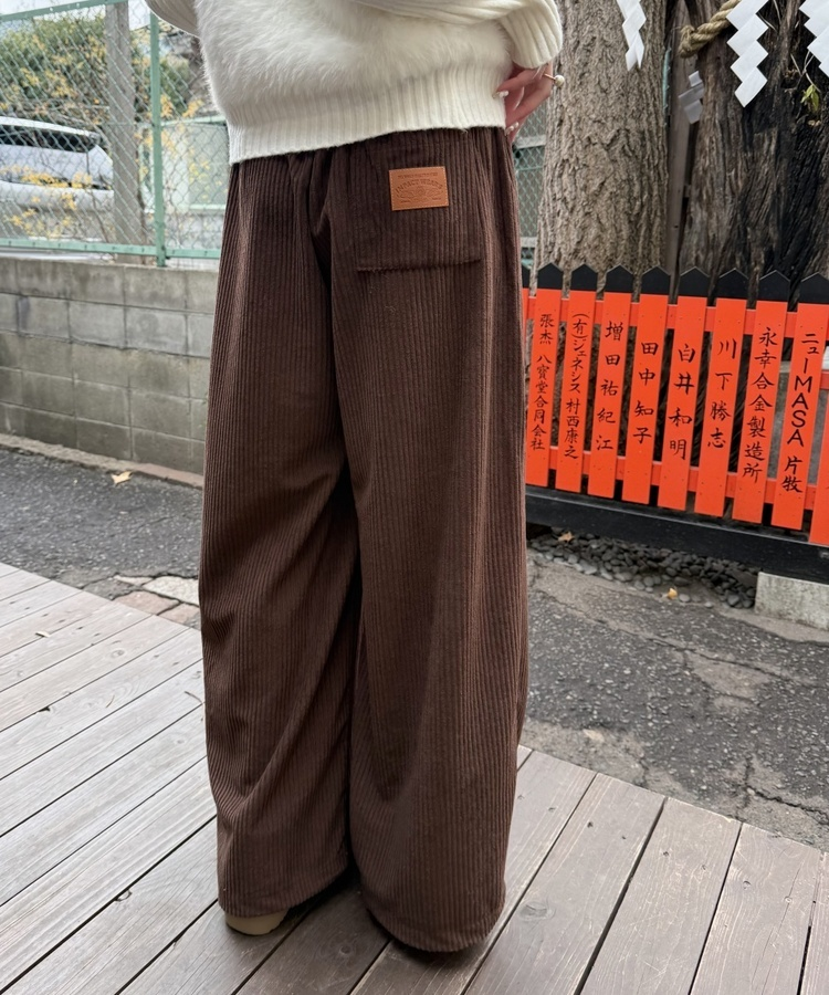 코듀로이 엉덩이 패치 기모 팬츠 브라운