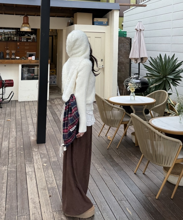 코듀로이 엉덩이 패치 기모 팬츠 브라운