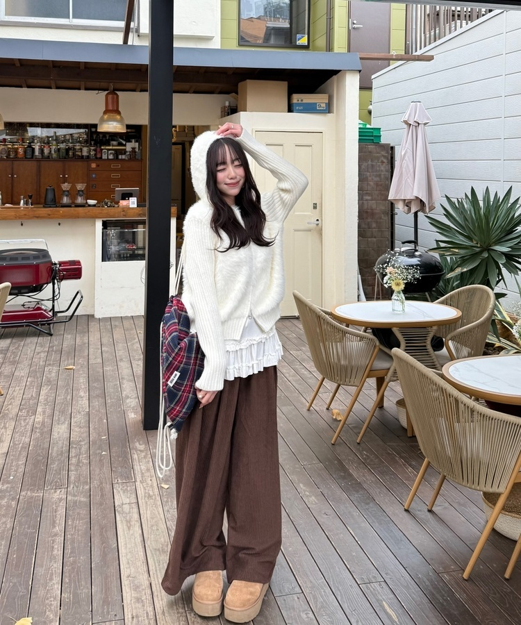 코듀로이 엉덩이 패치 기모 팬츠 브라운