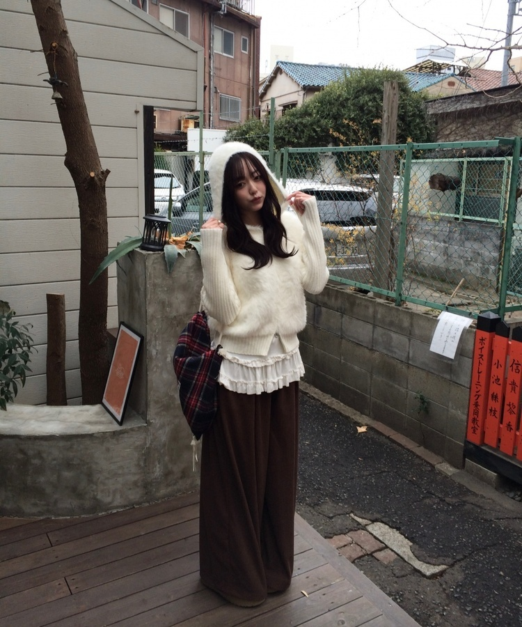 코듀로이 엉덩이 패치 기모 팬츠 브라운