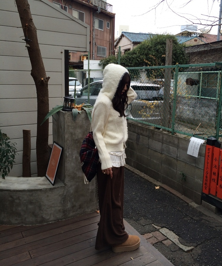 코듀로이 엉덩이 패치 기모 팬츠 브라운