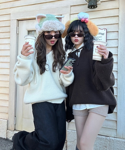 베이비 후드 워머 니트 밤색