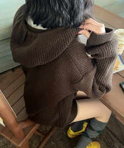 베이비 후드 워머 니트 밤색