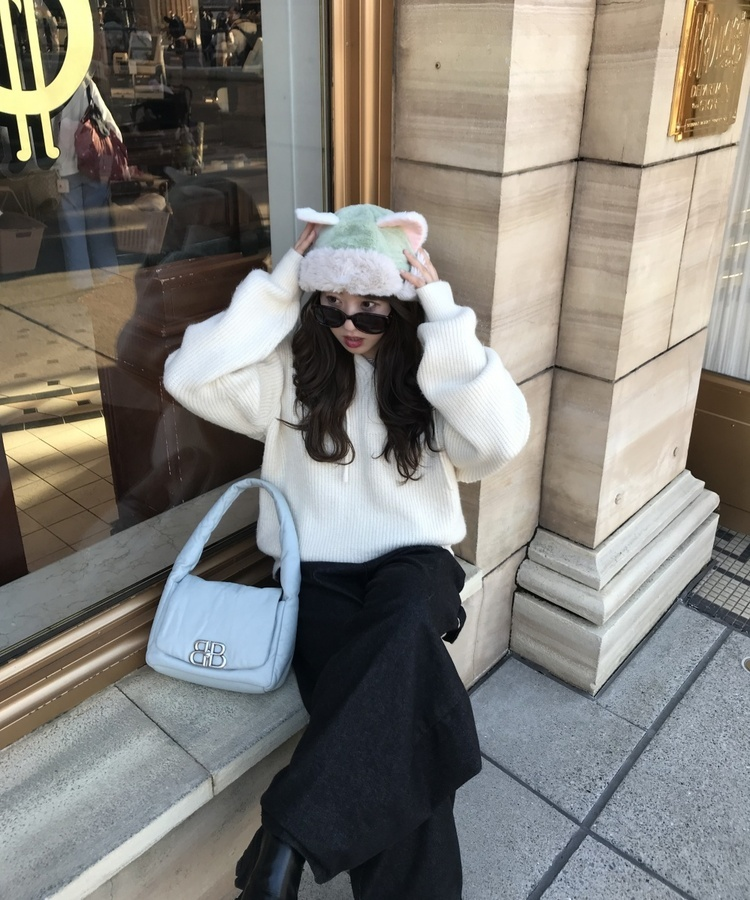 베이비 후드 워머 니트 아이보리