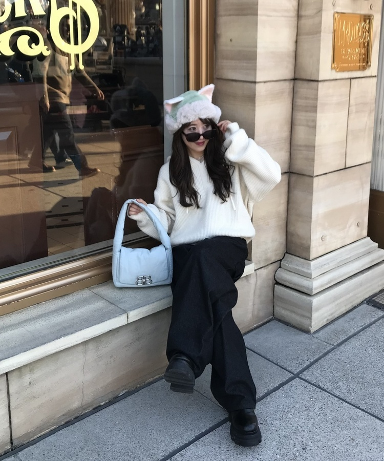 베이비 후드 워머 니트 아이보리