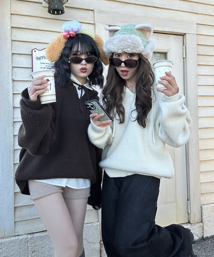 베이비 후드 워머 니트 아이보리