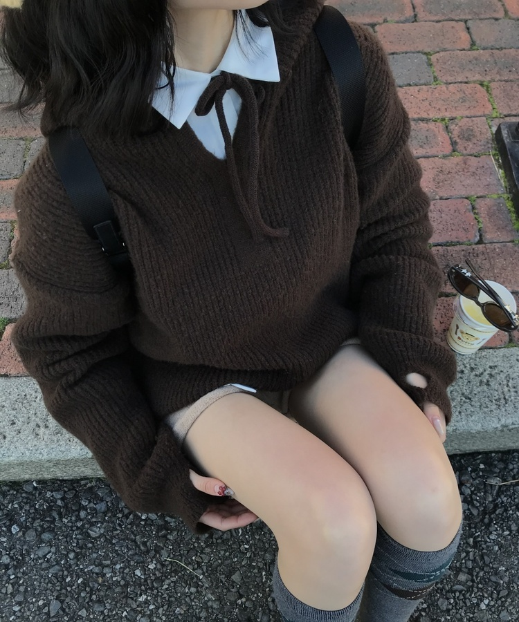 베이비 후드 워머 니트 밤색