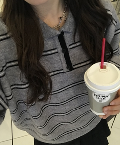 베이직 스트라이프 오버핏 니트 그레이-블랙