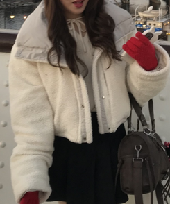 양면 뽀글이 크롭 패딩 그레이