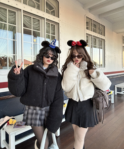 양면 뽀글이 크롭 패딩 그레이