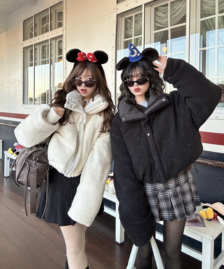 양면 뽀글이 크롭 패딩 그레이