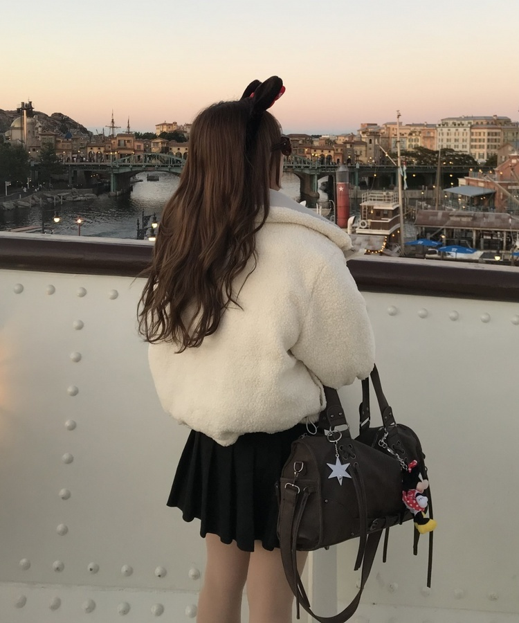 양면 뽀글이 크롭 패딩 그레이