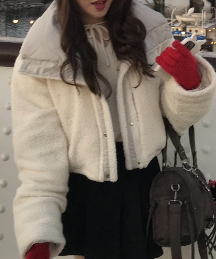 양면 뽀글이 크롭 패딩 그레이