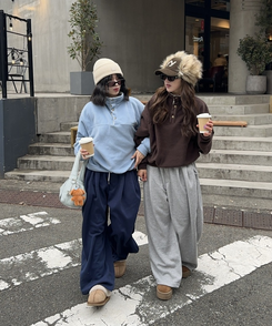 빈티지 하이넥 오버핏 후리스 브라운