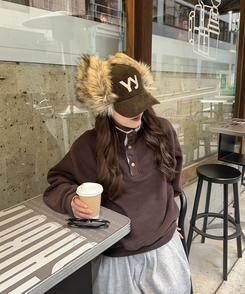 빈티지 하이넥 오버핏 후리스 브라운