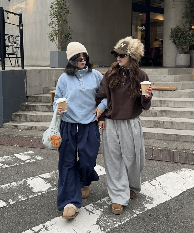 빈티지 하이넥 오버핏 후리스 브라운