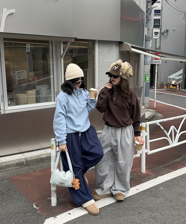 빈티지 하이넥 오버핏 후리스 브라운